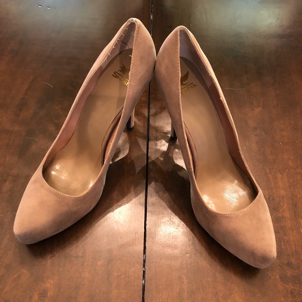 TAN Shiekh Laura Felt 5" Stiletto Heels Size 10M - Picture 3 of 7